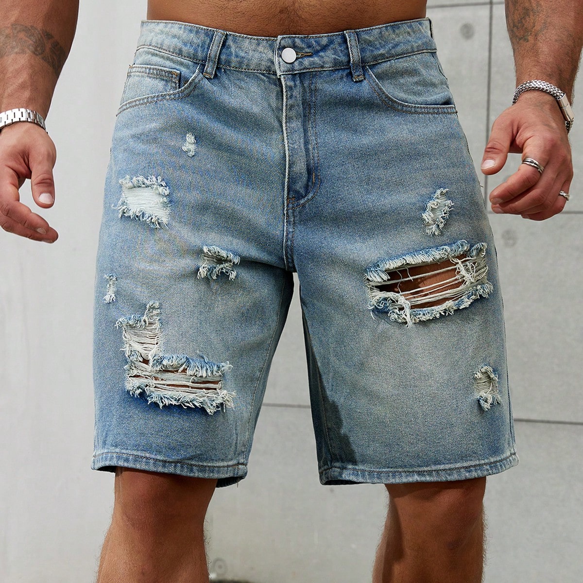 Streetwear Clothing Brand - Celana pendek Jeans sobek pria, bawahan