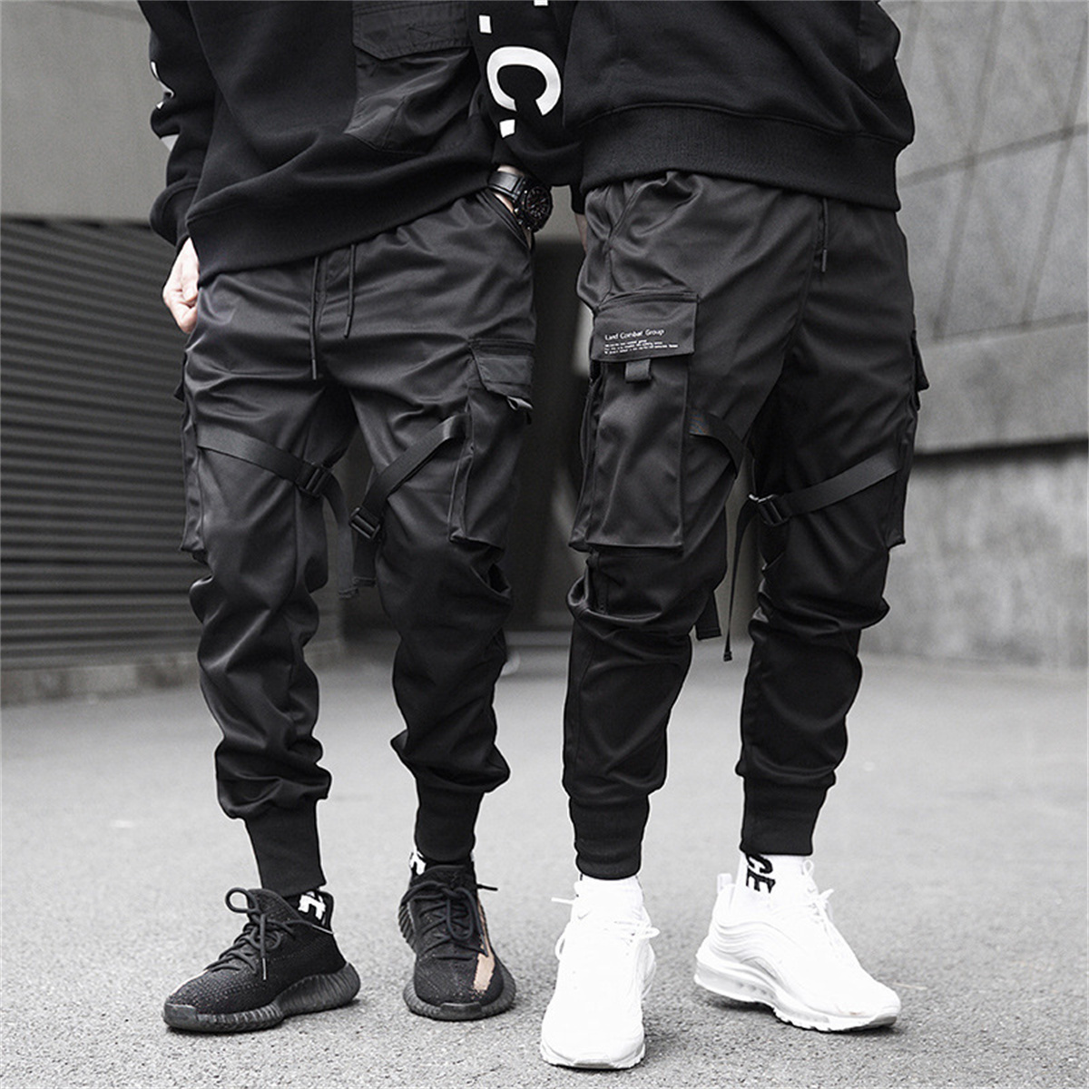 Brand Of Streetwear - Celana kargo hitam Hip Hop, celana