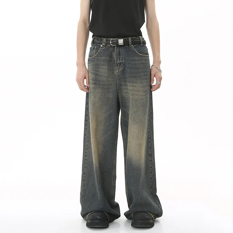 Streetwear Brand Popular - Celana Denim kaki lurus pria, celana