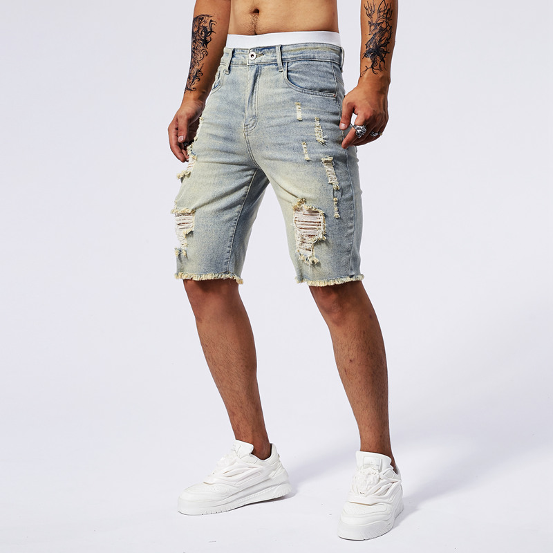 Celana Pendek Denim Robek Pria - Brand Of Streetwear ulasan dan harga